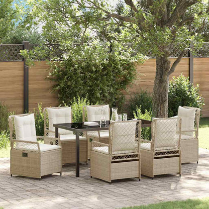 Tuin eettafelset 7 pcs Beige en Crème Wit poly rattan