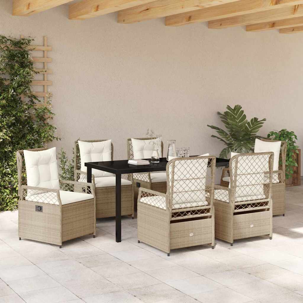 Tuin eettafelset 7 pcs Beige en Crème Wit poly rattan