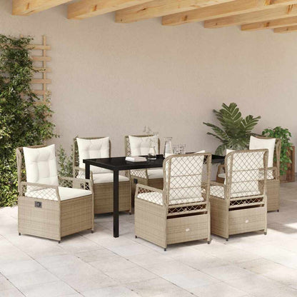 Tuin eettafelset 7 pcs Beige en Crème Wit poly rattan