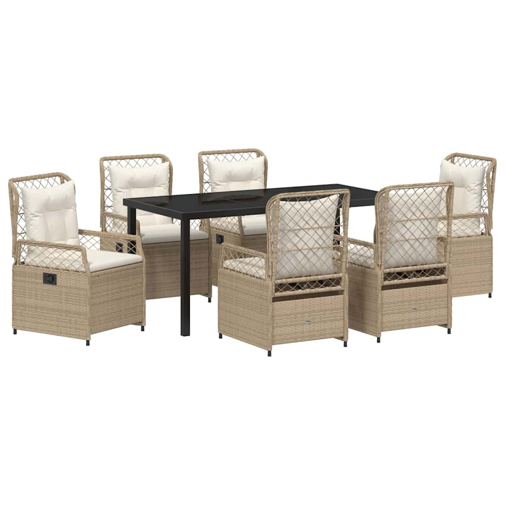 Tuin eettafelset 7 pcs Beige en Crème Wit poly rattan