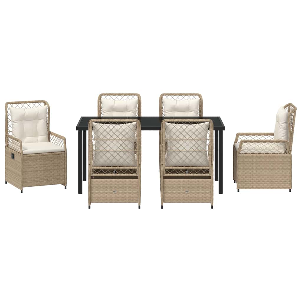 Tuin eettafelset 7 pcs Beige en Crème Wit poly rattan