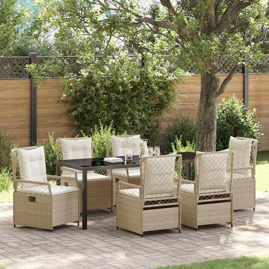Tuin eettafelset 7 pcs Beige en Crème Wit poly rattan