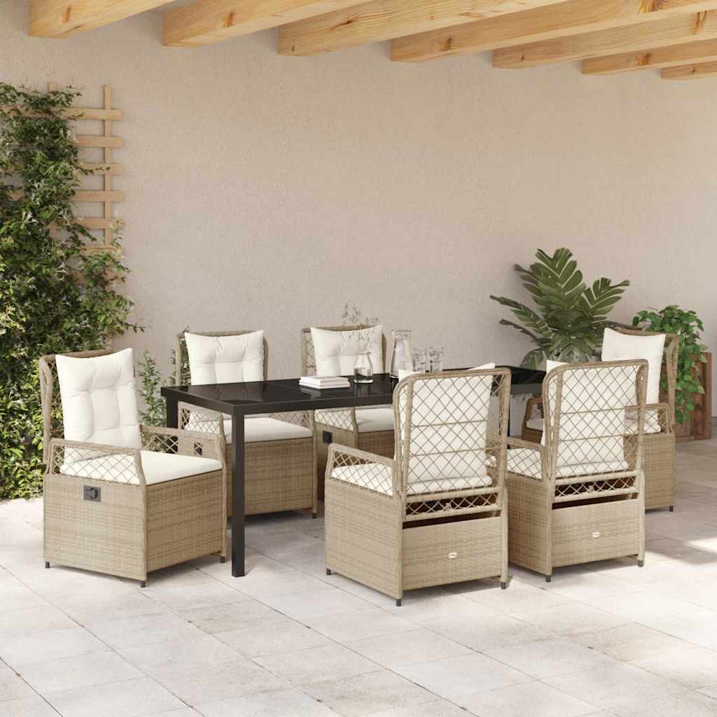 Tuin eettafelset 7 pcs Beige en Crème Wit poly rattan