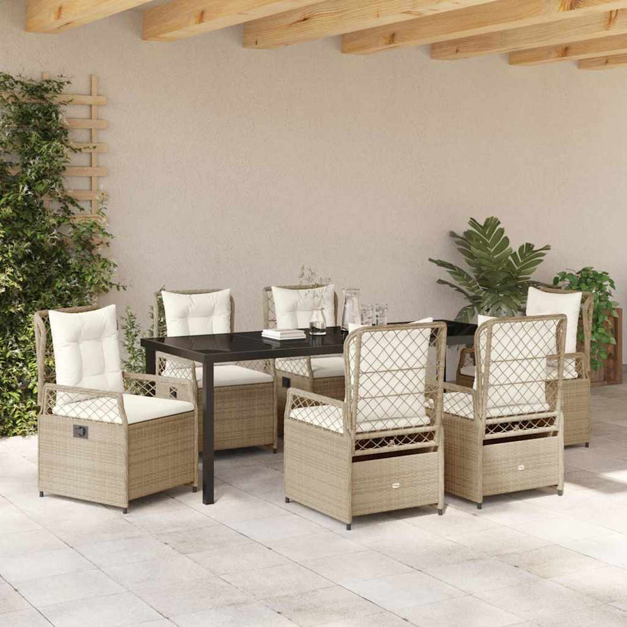 Tuin eettafelset 7 pcs Beige en Crème Wit poly rattan