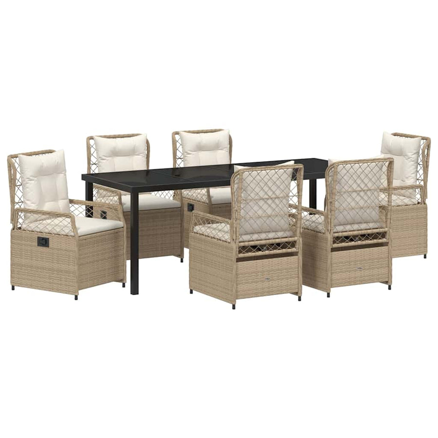 Tuin eettafelset 7 pcs Beige en Crème Wit poly rattan
