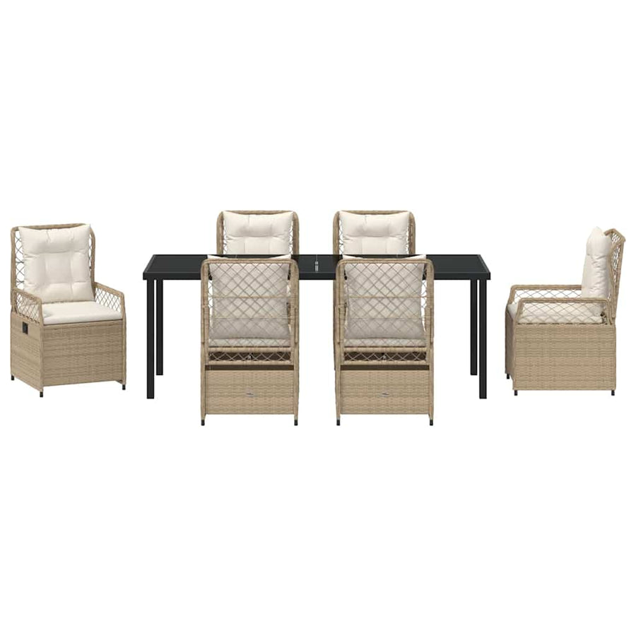 Tuin eettafelset 7 pcs Beige en Crème Wit poly rattan