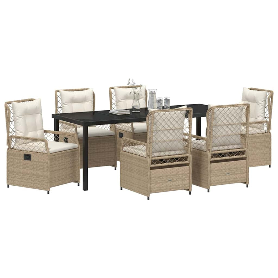 Tuin eettafelset 7 pcs Beige en Crème Wit poly rattan