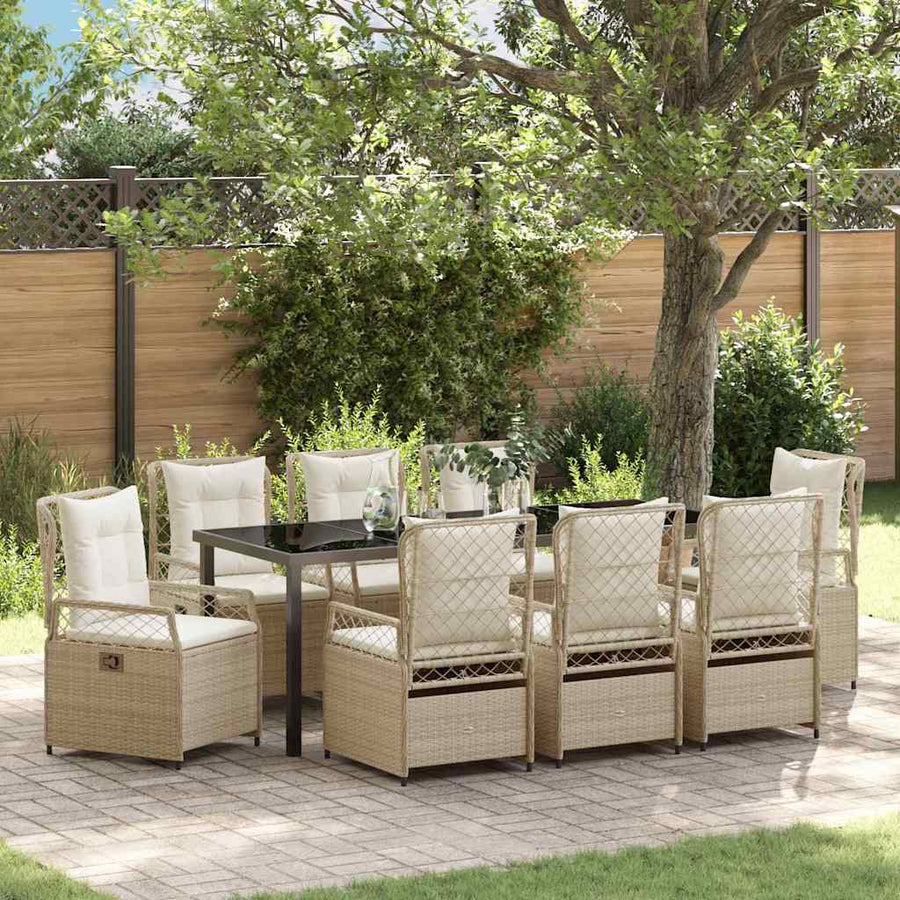 Tuin eettafelset 9 pcs Beige en Crème Wit poly rattan