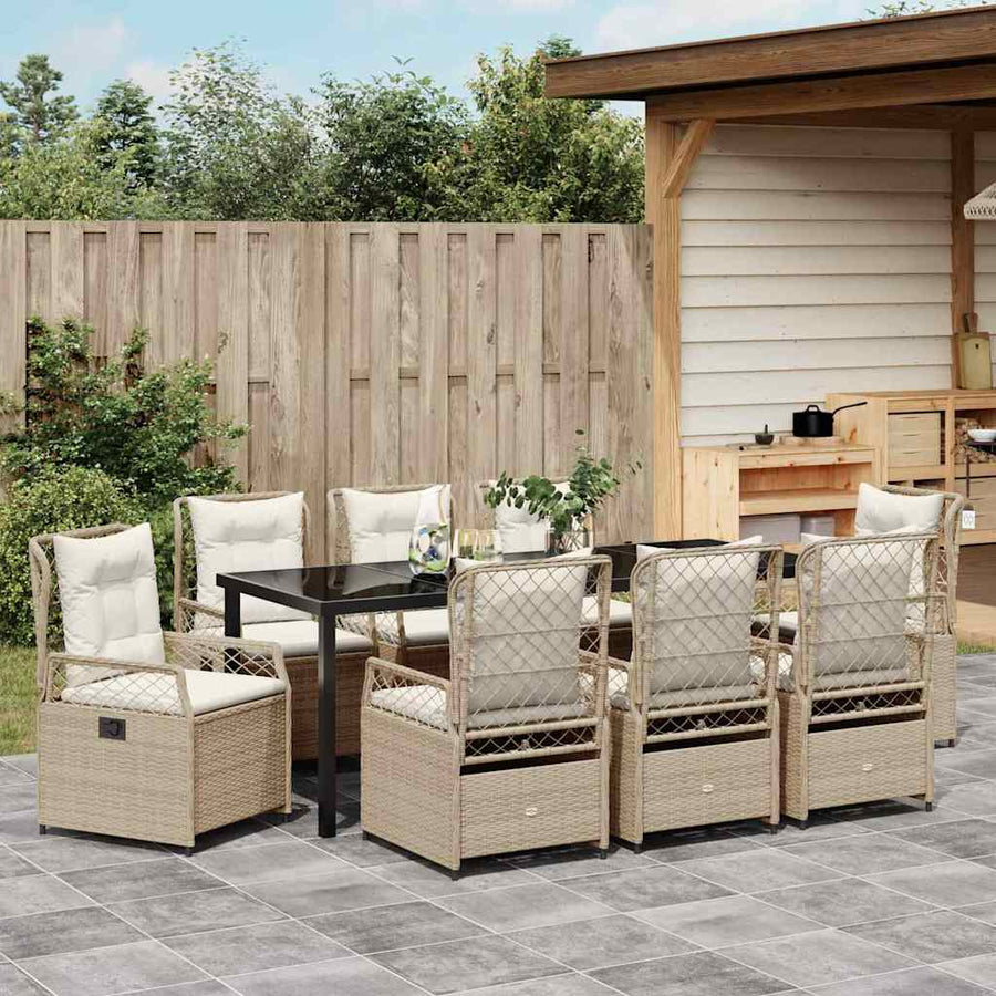 Tuin eettafelset 9 pcs Beige en Crème Wit poly rattan