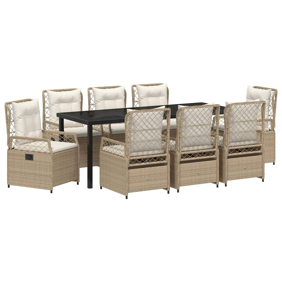Tuin eettafelset 9 pcs Beige en Crème Wit poly rattan