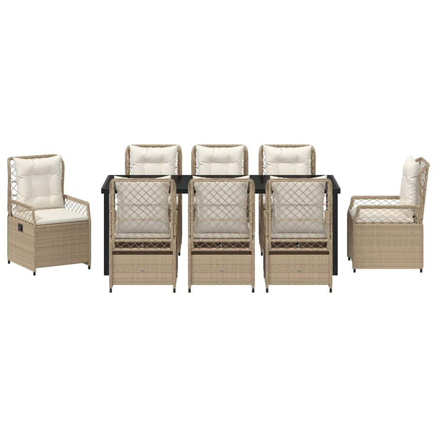 Tuin eettafelset 9 pcs Beige en Crème Wit poly rattan
