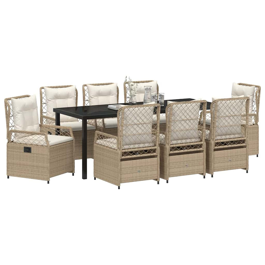 Tuin eettafelset 9 pcs Beige en Crème Wit poly rattan