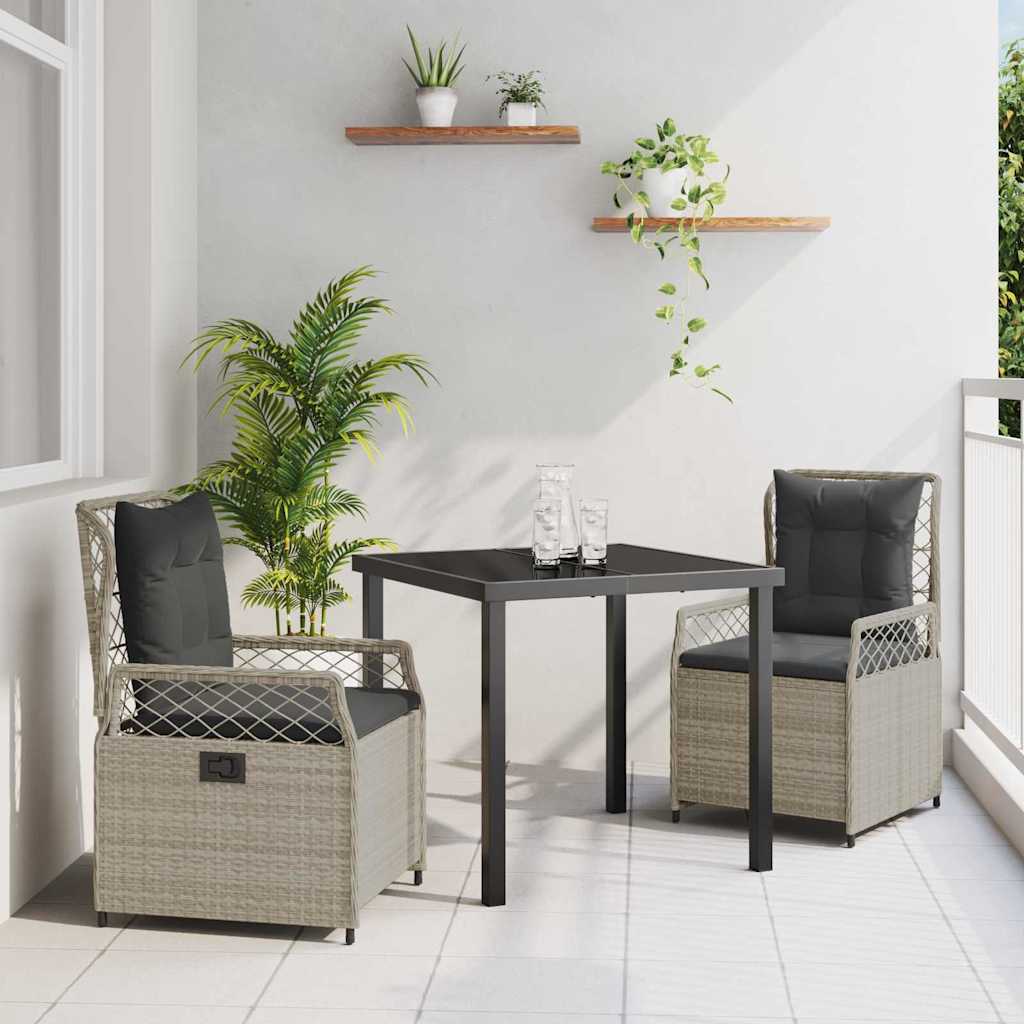 Tuin eettafelset 3 pcs Lichtgrijs poly rattan
