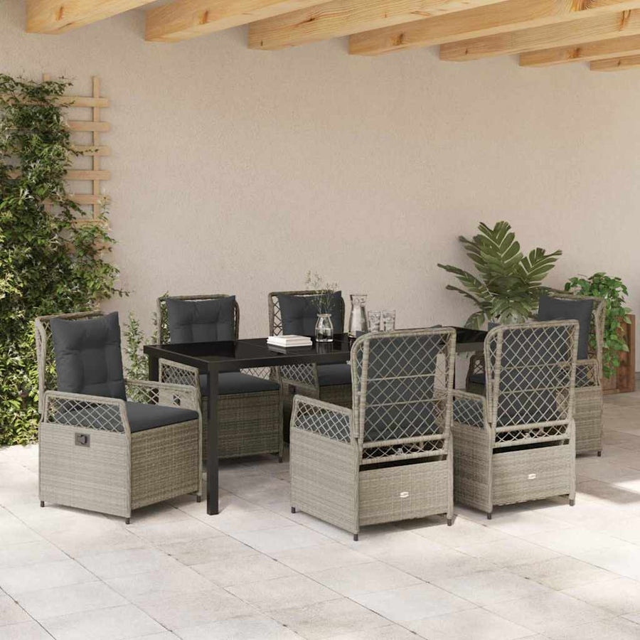 Tuin eettafelset 7 pcs Lichtgrijs poly rattan