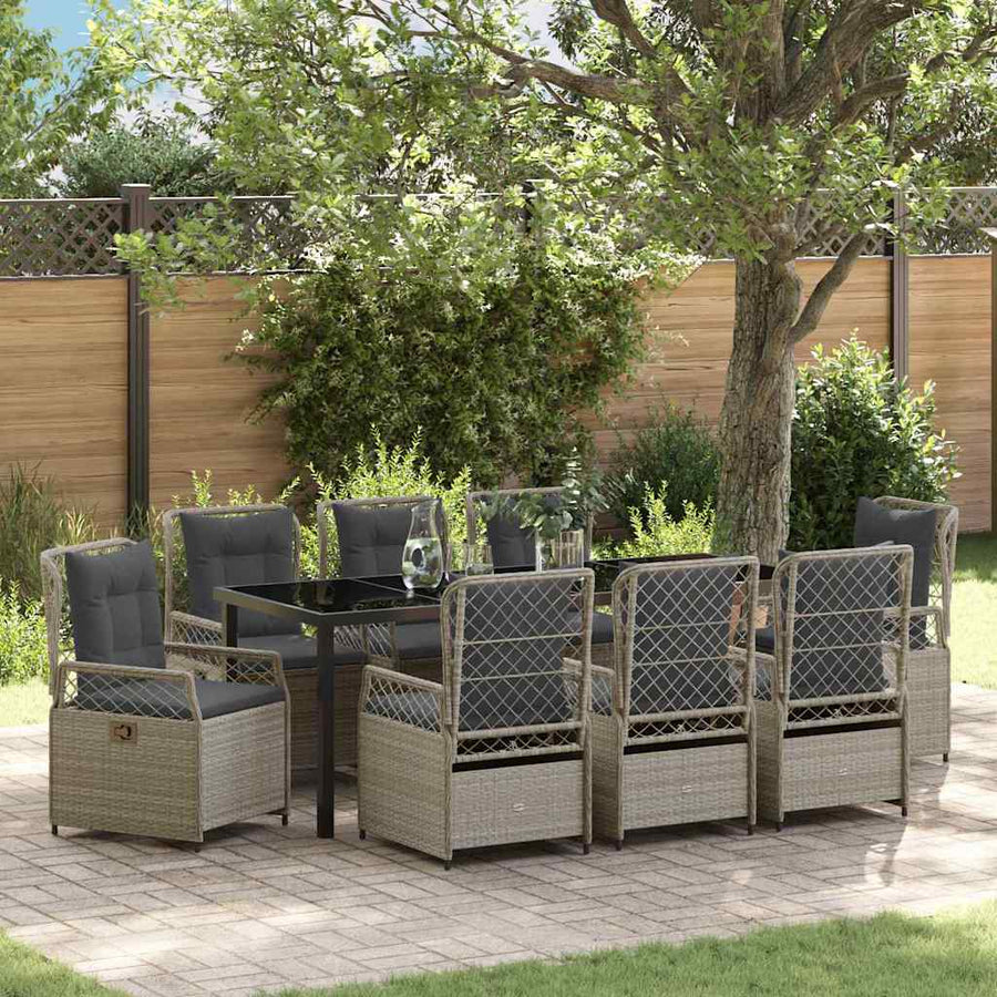 Tuin eettafelset 9 pcs Lichtgrijs poly rattan