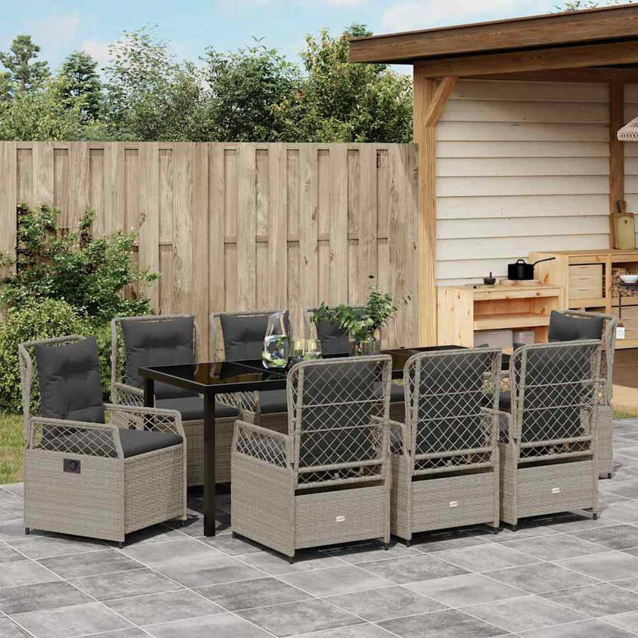 Tuin eettafelset 9 pcs Lichtgrijs poly rattan