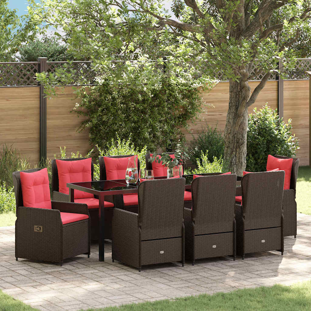 Tuin Eetset 9 Pcs Bruin Poly Riet