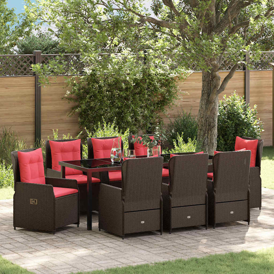 Tuin Eetset 9 Pcs Bruin Poly Riet