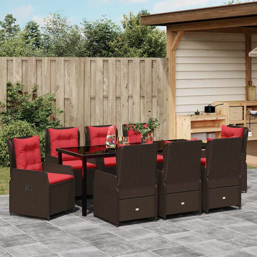Tuin Eetset 9 Pcs Bruin Poly Riet