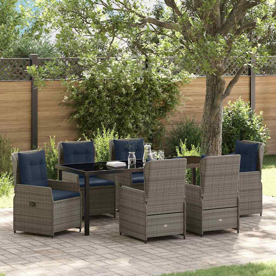 Tuin Eetset 7 Pcs Grijs Poly Riet