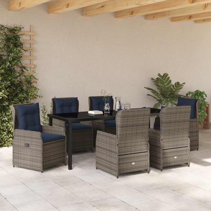 Tuin Eetset 7 Pcs Grijs Poly Riet