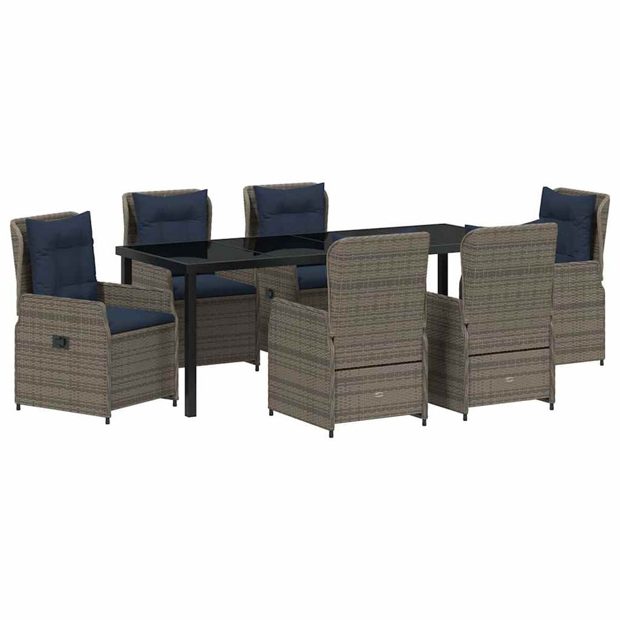 Tuin Eetset 7 Pcs Grijs Poly Riet