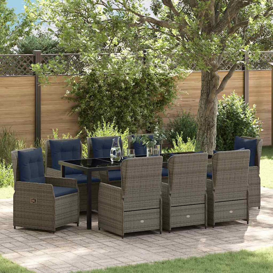 Tuin Eetset 9 Pcs Grijs Poly Riet