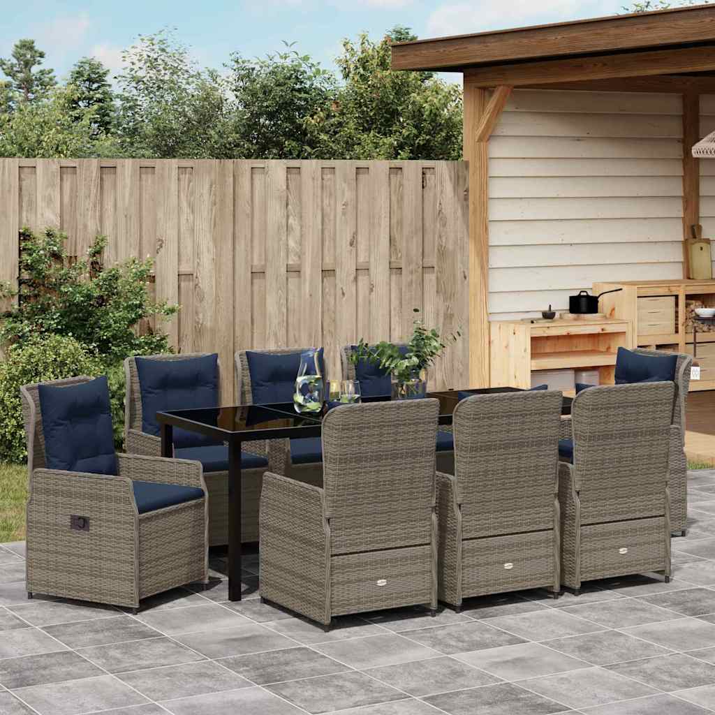 Tuin Eetset 9 Pcs Grijs Poly Riet