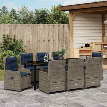 Tuin Eetset 9 Pcs Grijs Poly Riet