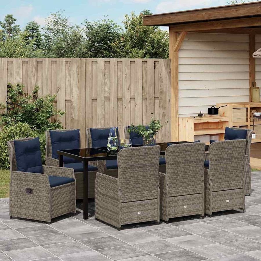 Tuin Eetset 9 Pcs Grijs Poly Riet