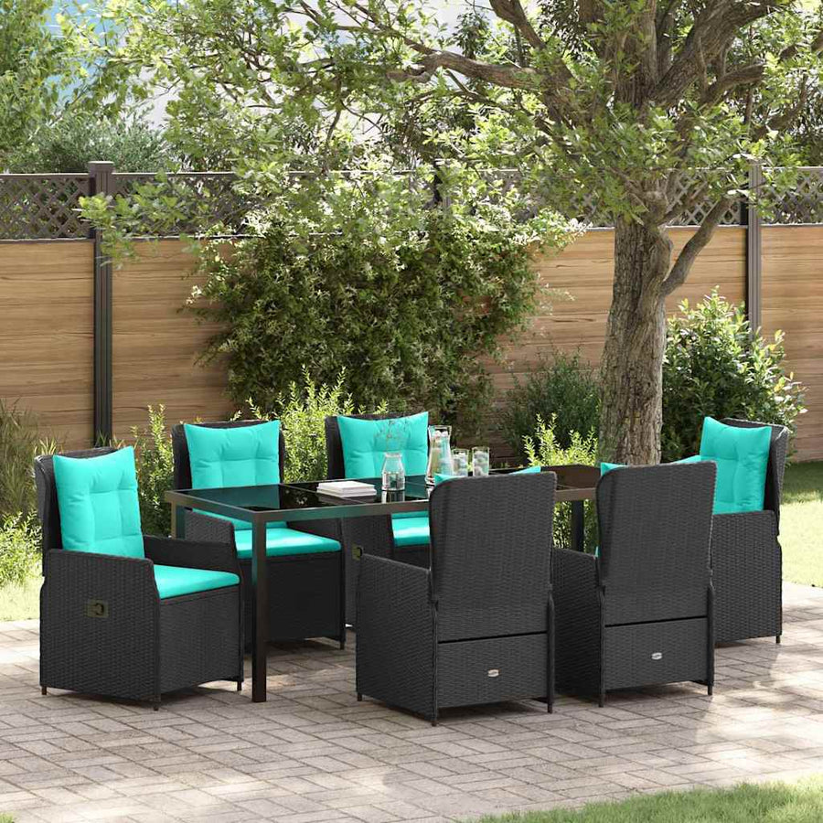 Tuin Eetset 7 Pcs Zwart Poly Riet