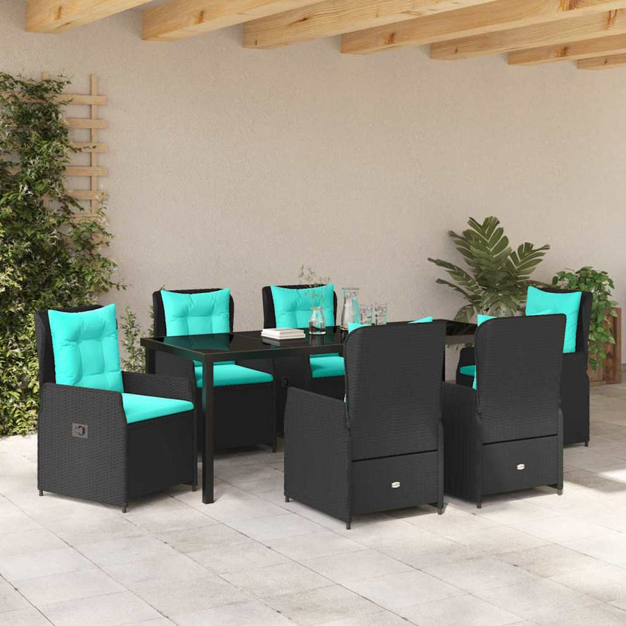Tuin Eetset 7 Pcs Zwart Poly Riet