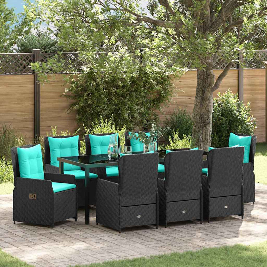 Tuin Eetset 9 Pcs Zwart Poly Riet