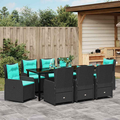 Tuin Eetset 9 Pcs Zwart Poly Riet