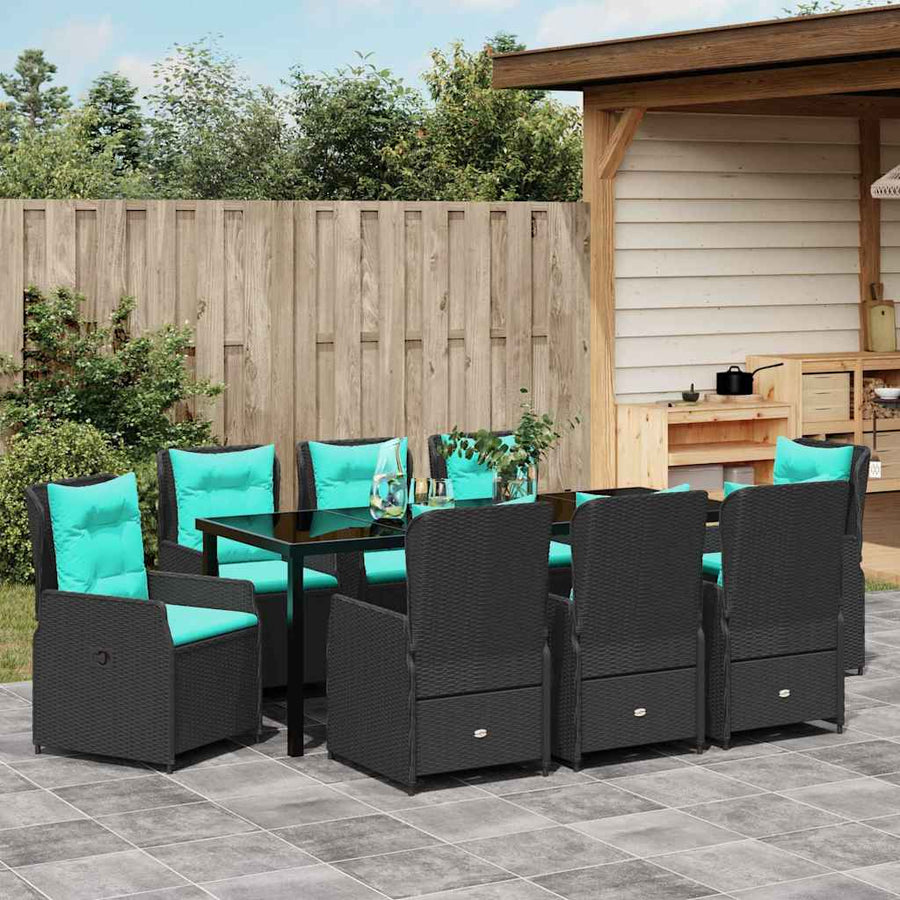 Tuin Eetset 9 Pcs Zwart Poly Riet
