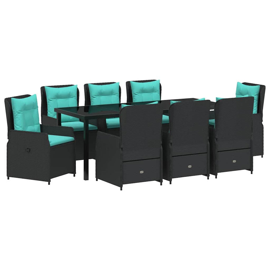 Tuin Eetset 9 Pcs Zwart Poly Riet
