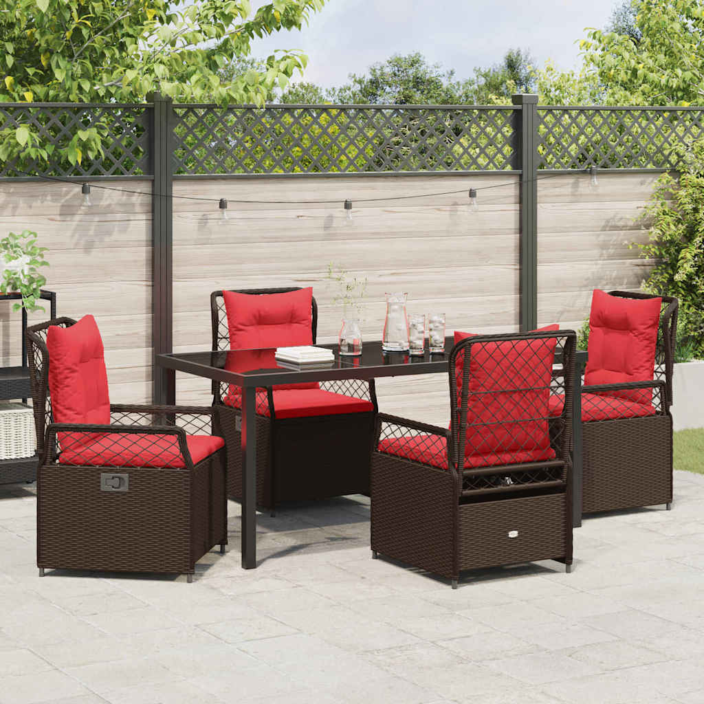 Tuin eettafelset 5 pcs Bruin poly rattan