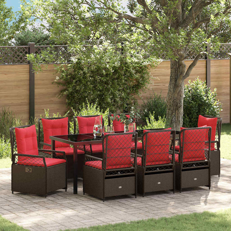 Tuin Eettafelset 9 Pcs Bruin Poly Rattan