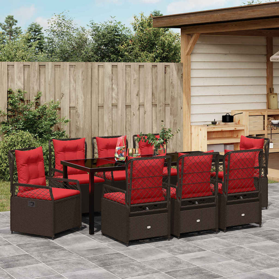 Tuin Eettafelset 9 Pcs Bruin Poly Rattan