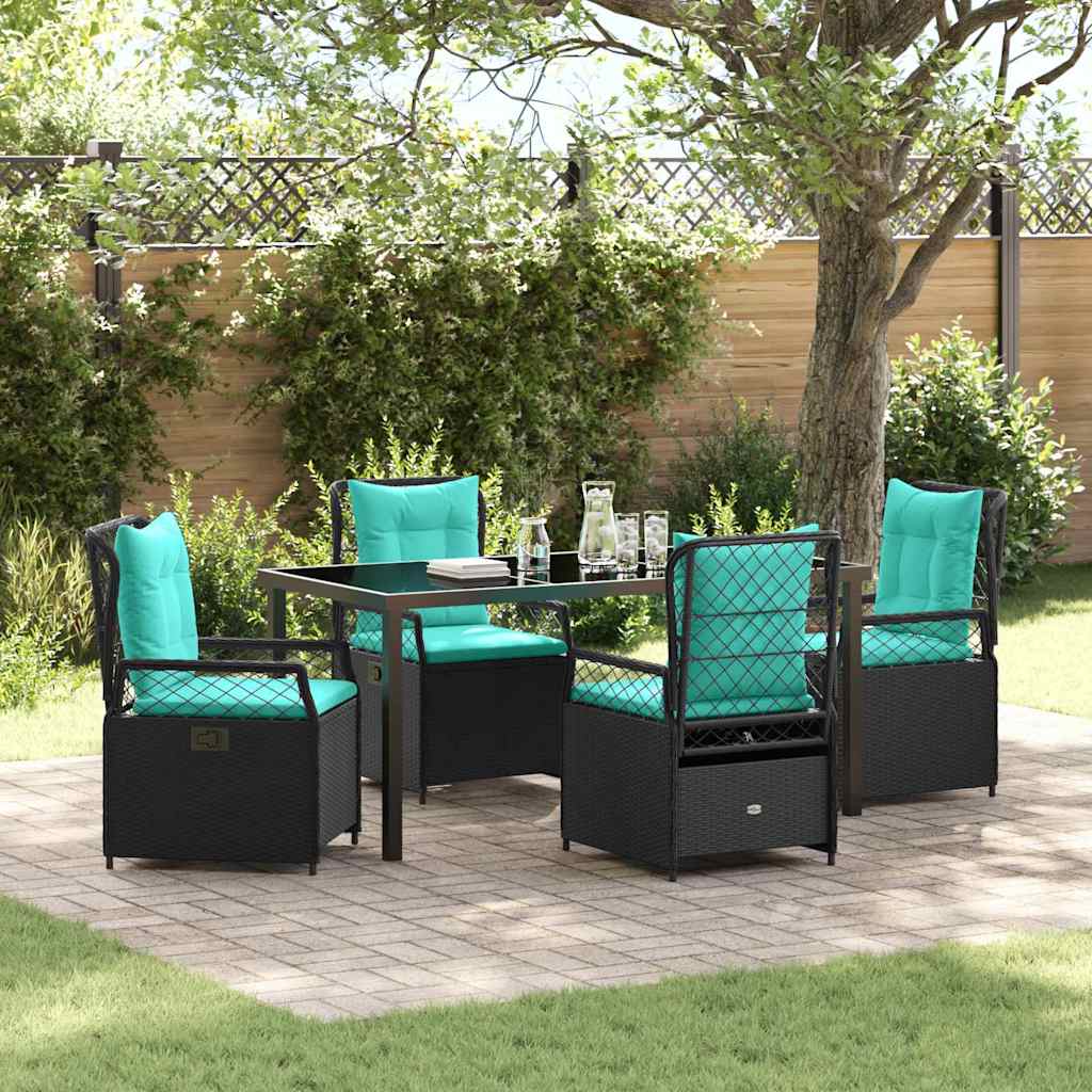 Tuin eettafelset 5 pcs Zwart poly rattan