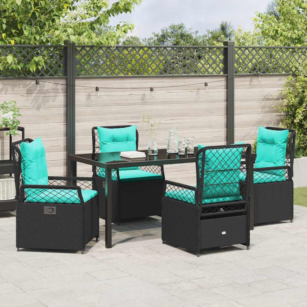 Tuin eettafelset 5 pcs Zwart poly rattan