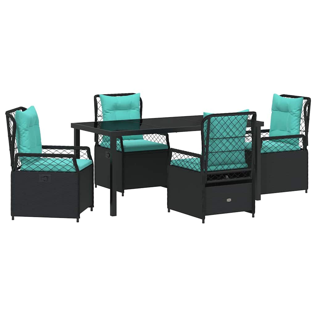 Tuin eettafelset 5 pcs Zwart poly rattan