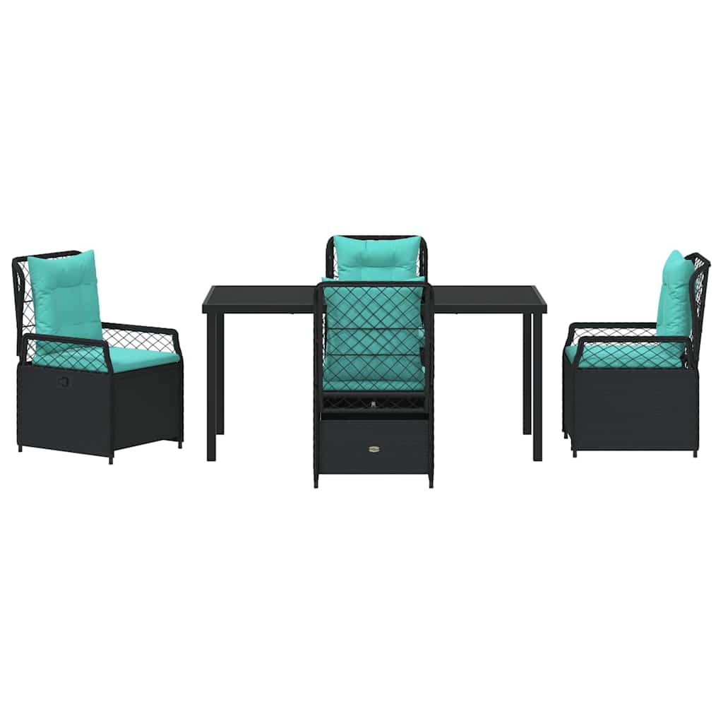 Tuin eettafelset 5 pcs Zwart poly rattan