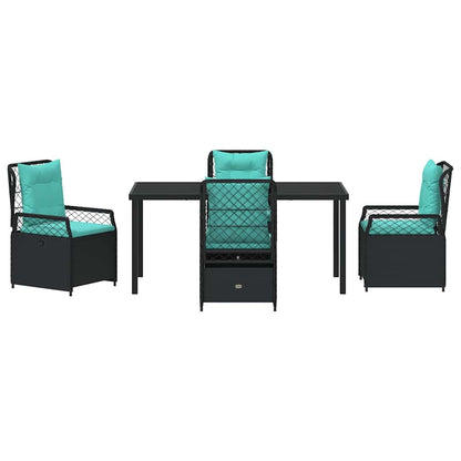 Tuin eettafelset 5 pcs Zwart poly rattan