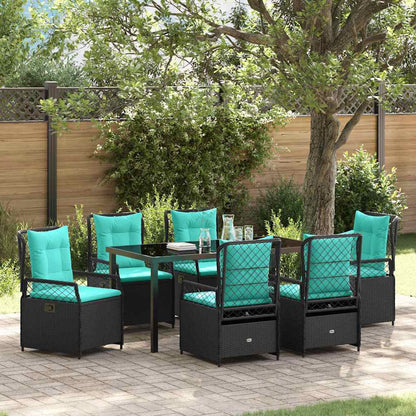 Tuin eettafelset 7 pcs Zwart poly rattan