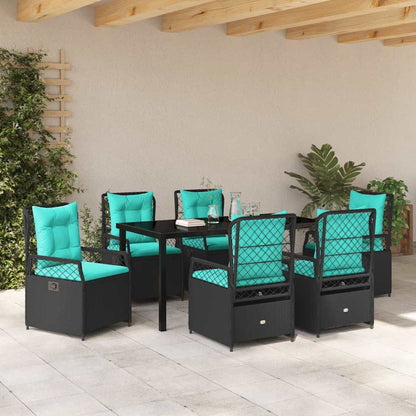 Tuin eettafelset 7 pcs Zwart poly rattan
