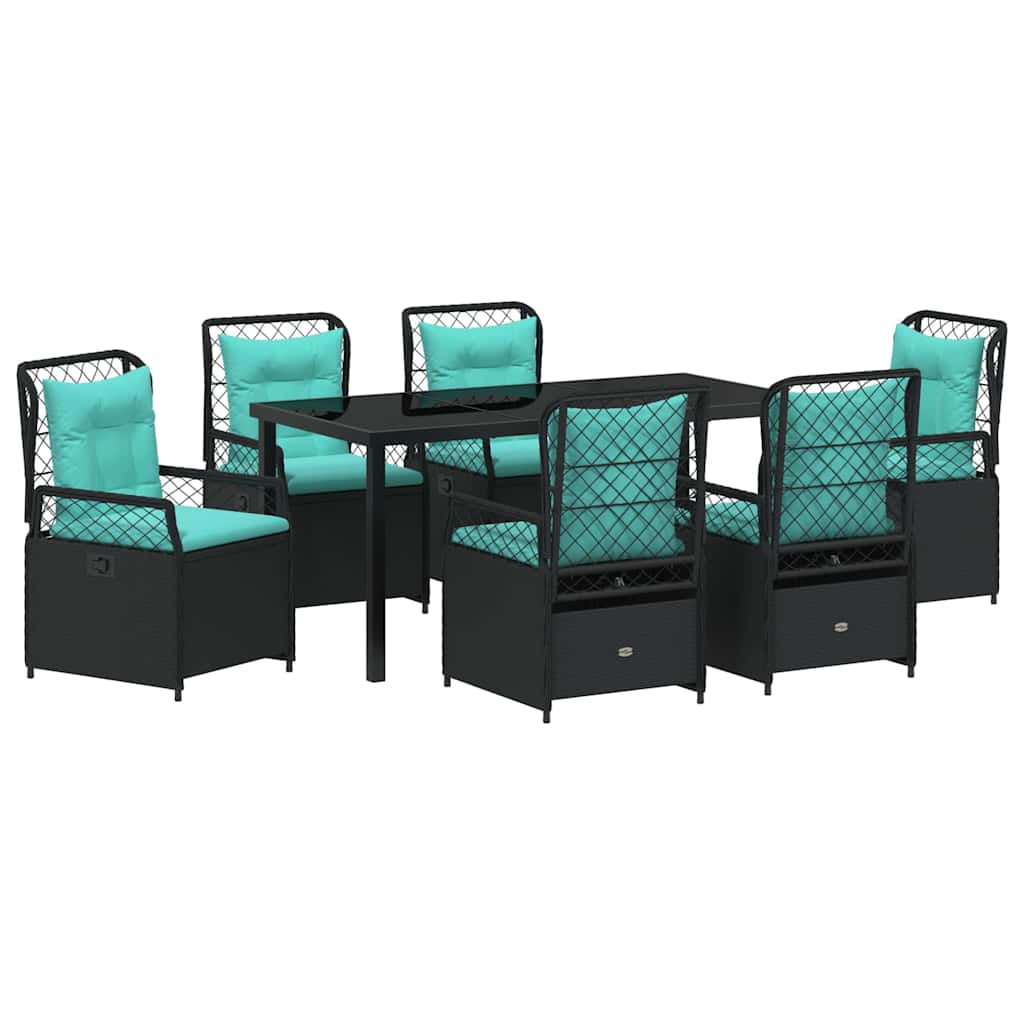 Tuin eettafelset 7 pcs Zwart poly rattan