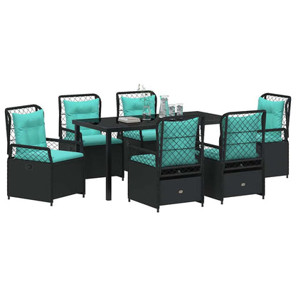 Tuin eettafelset 7 pcs Zwart poly rattan