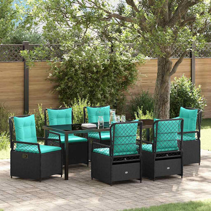 Tuin Eettafelset 7 Pcs Zwart Poly Rattan