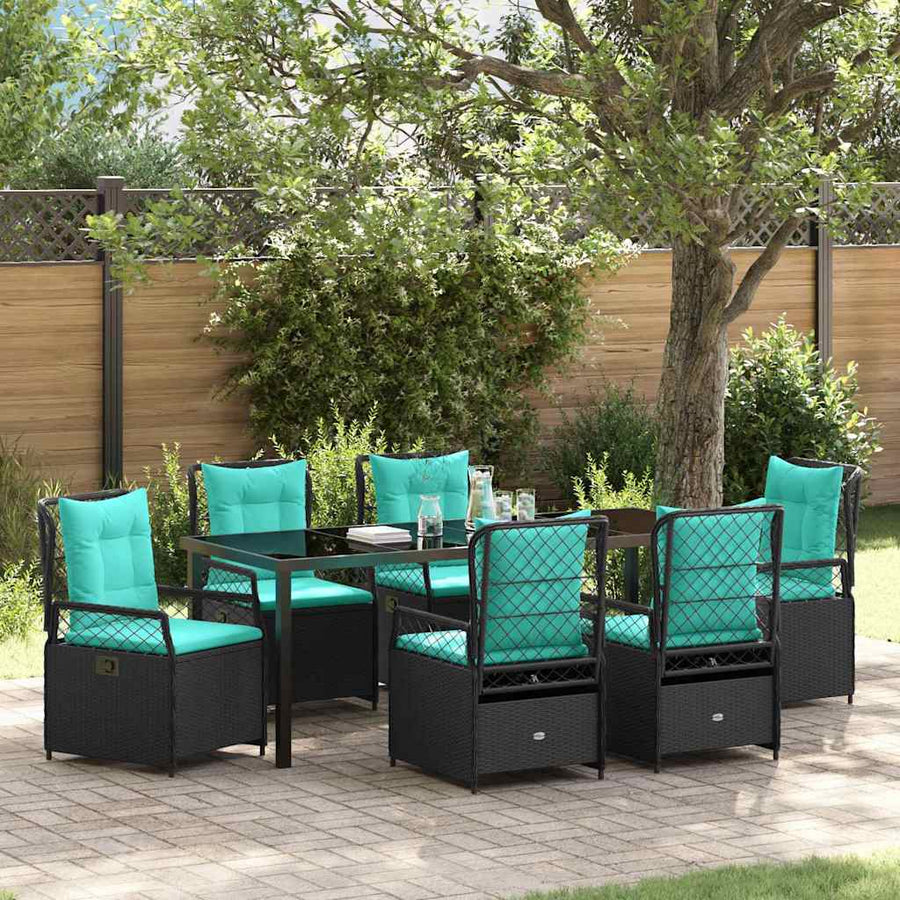 Tuin Eettafelset 7 Pcs Zwart Poly Rattan